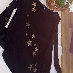 Karen Kane Black Top with Gold Star Accents
